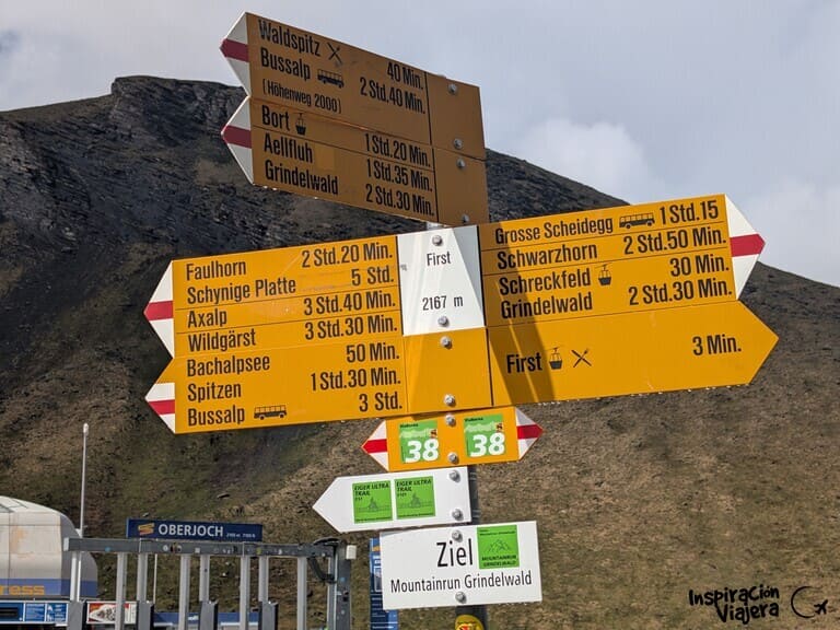 Indiaciones de actividades y lugares en Grindelwald First
